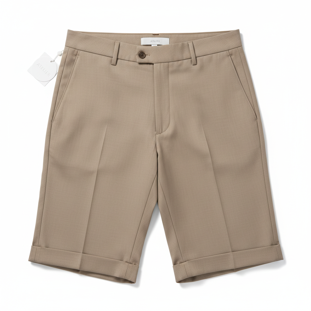 Tailored shorts in a clean neutral color on white background